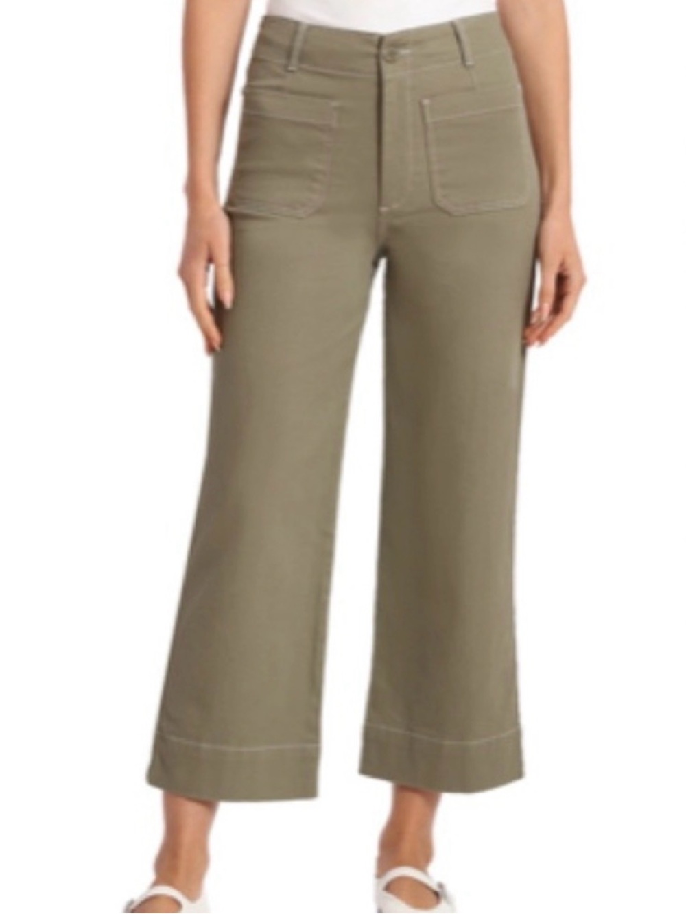 bagatelle Olive Green High-Waist Wide-Leg Crop Pants